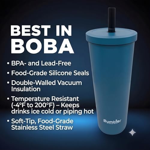 Blue insulated boba tea cup with straw — photo 4