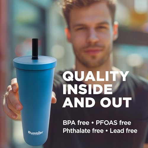 Blue insulated boba tea cup with straw — photo 5