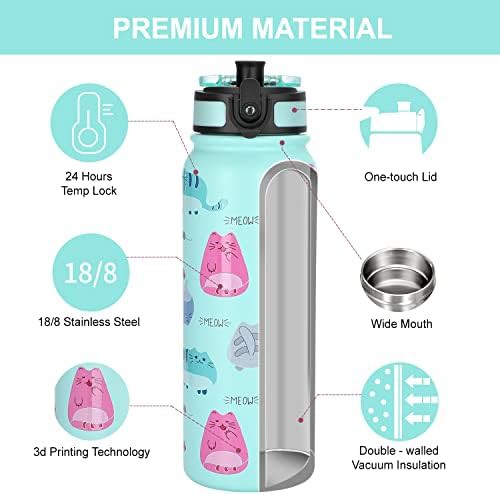 Green cat kids insulated stainless steel bottle — photo 5