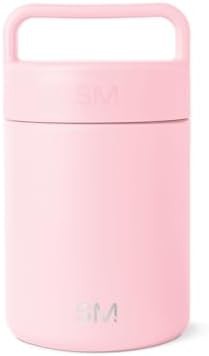 Pink insulated food jar with handle 12 oz
