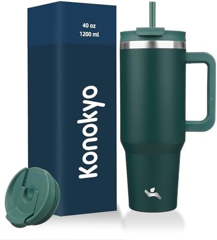 Konokyo 40 oz insulated car friendly tumbler with handle