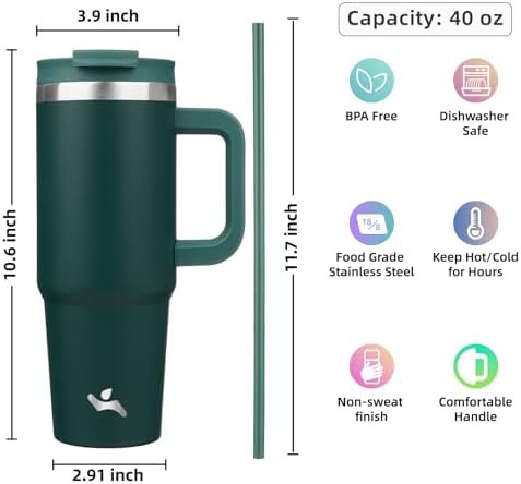 Konokyo 40 oz insulated car friendly tumbler with handle — photo 4