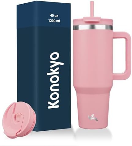 Konokyo 40 oz insulated tumbler water bottle with handle and straw