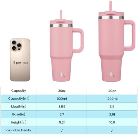 Konokyo 40 oz insulated tumbler water bottle with handle and straw — photo 3