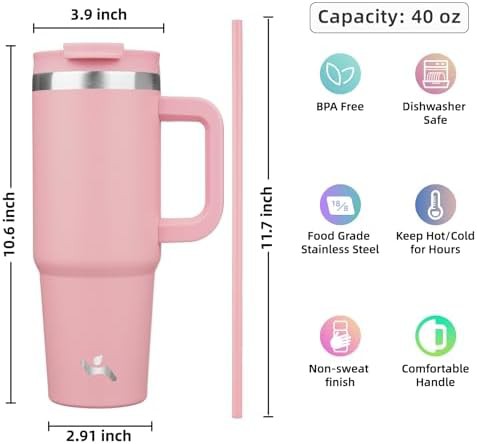 Konokyo 40 oz insulated tumbler water bottle with handle and straw — photo 4