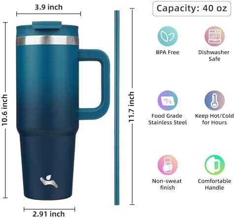 Konokyo 40 oz insulated tumbler water bottle with handle — photo 4
