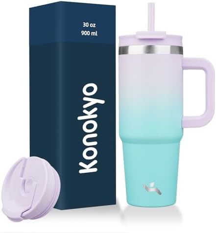 Konokyo 30 oz insulated car friendly tumbler with handle