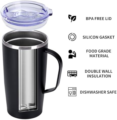 Black insulated travel coffee mug with handle — photo 3