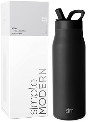 Black water bottle with manual straw 34 oz