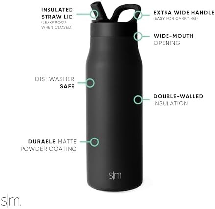 Black water bottle with manual straw 34 oz — photo 3