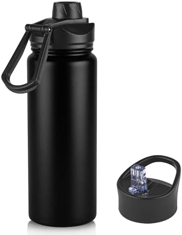 Black insulated bottle with straw lid
