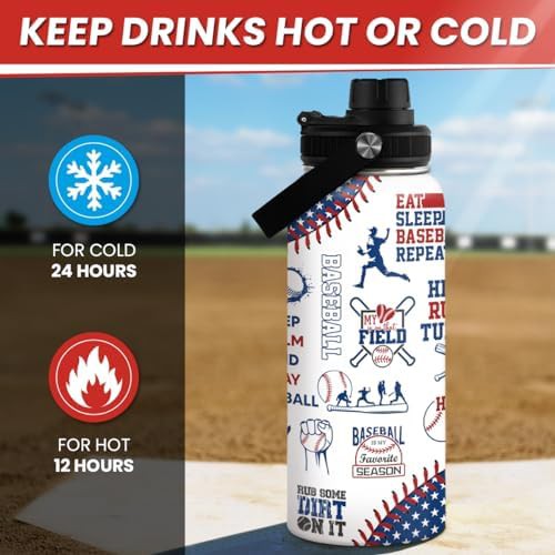 Baseball Theme Stainless Steel Sports Bottle 32 oz — photo 3