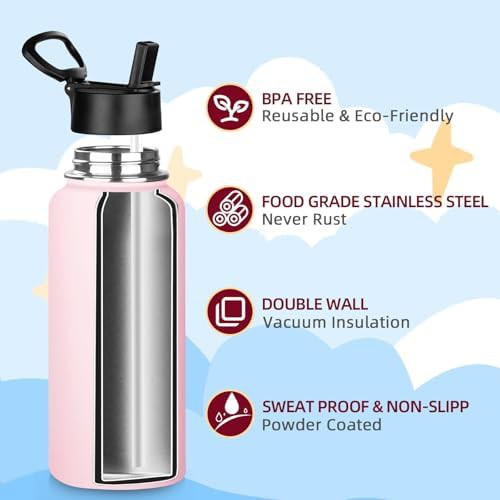 Pink metal sports insulated water bottle 32 oz — photo 3