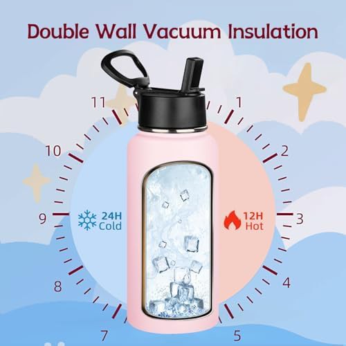 Pink metal sports insulated water bottle 32 oz — photo 5