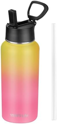Yellow and Pink Wide Mouth Sports Flask