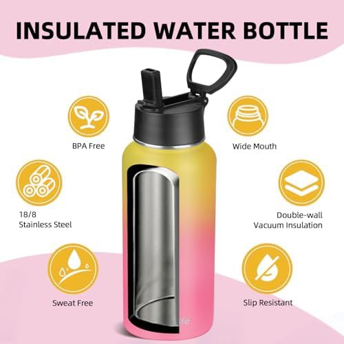 Yellow and Pink Wide Mouth Sports Flask — photo 3