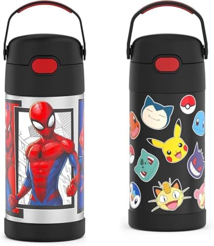 Spider-Man and Pokemon straw bottles 12oz