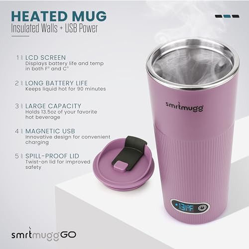 Lilac heated battery powered smart travel mug — photo 3