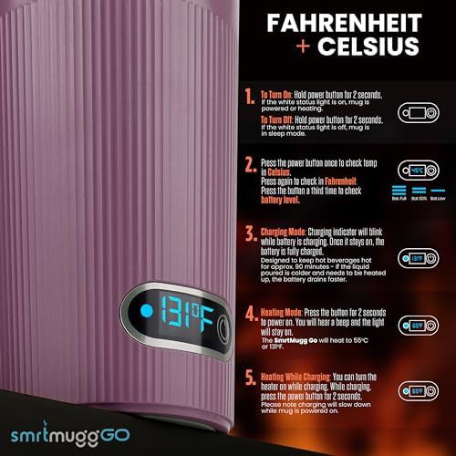Lilac heated battery powered smart travel mug — photo 4