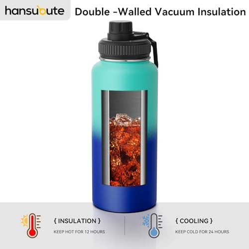 Blue vacuum insulated water bottle with straw 32oz — photo 4