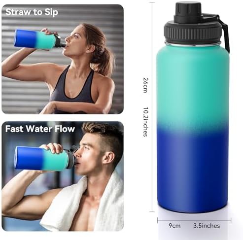 Blue vacuum insulated water bottle with straw 32oz — photo 5