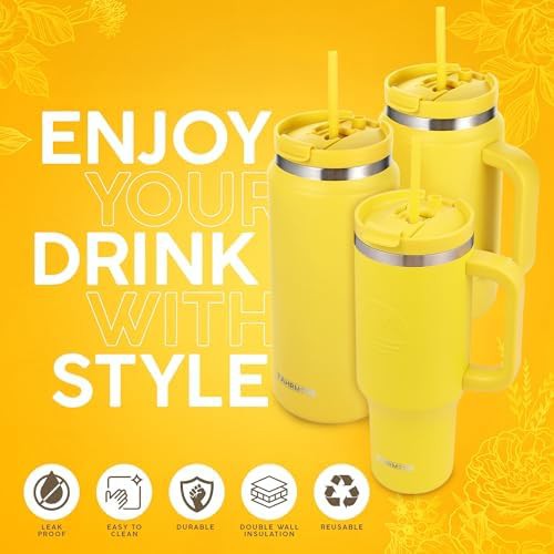 Yellow insulated travel mug with handle — photo 4