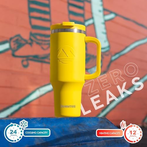 Yellow insulated travel mug with handle — photo 5
