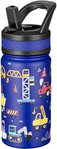 Blue Construction Theme Kids Straw Bottle