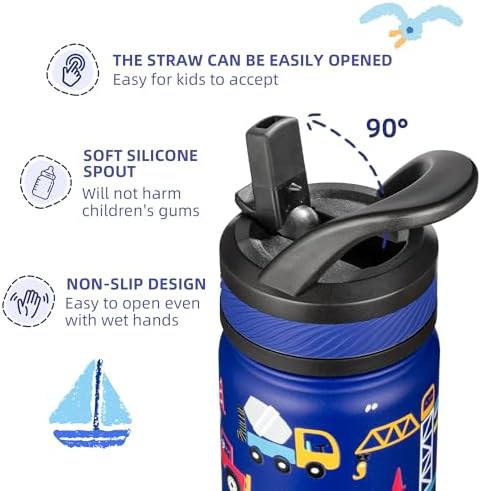 Blue Construction Theme Kids Straw Bottle — photo 3
