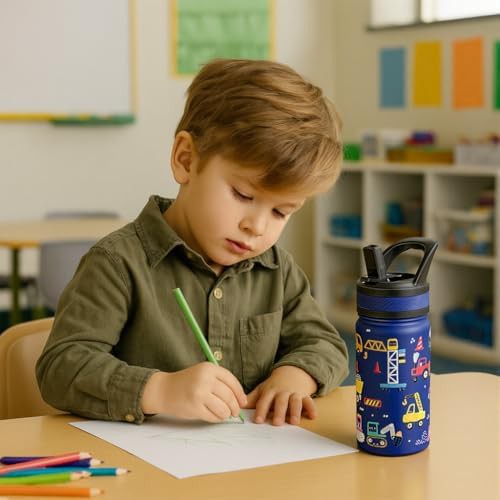 Blue Construction Theme Kids Straw Bottle — photo 5