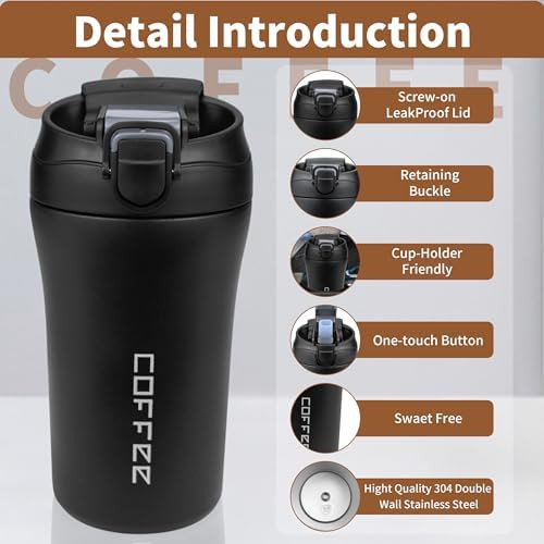 Black 15 oz Stainless Steel Travel Mug — photo 4