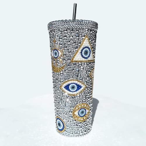 Silver bling evil eye tumbler 24 oz — photo 3
