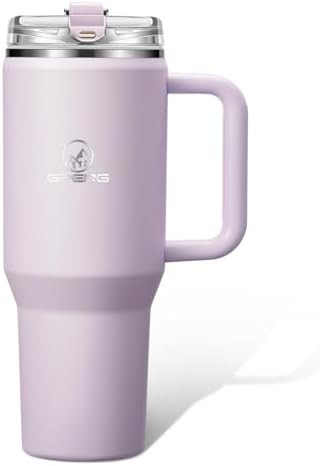 Stainless steel tumbler with straw lid and handle