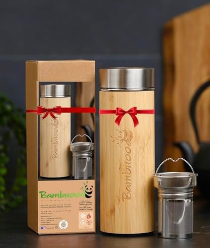 Bamboo wrapped stainless steel tea tumbler