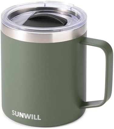 Powder coated camp green travel mug