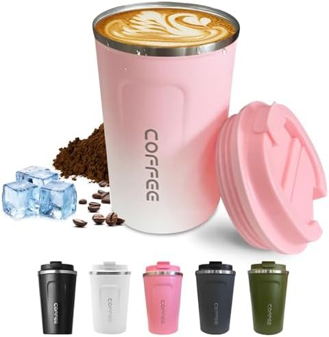 White and pink reusable insulated coffee cup