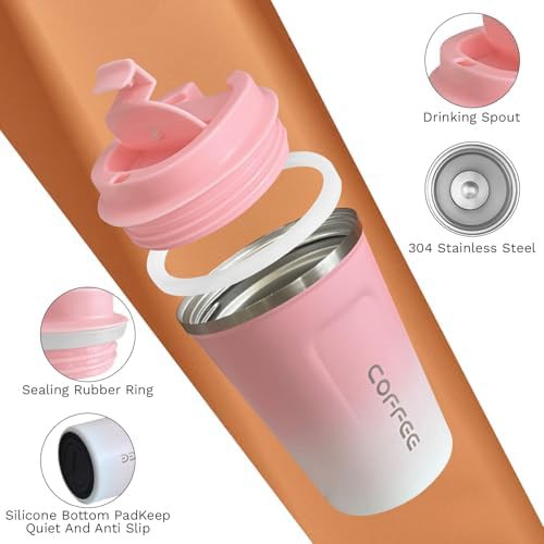 White and pink reusable insulated coffee cup — photo 3