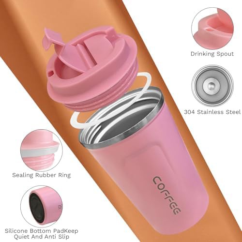 Pink stainless steel travel coffee tumbler 12 oz — photo 3