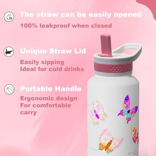 Butterfly decoration insulated bottle with straw — photo 4