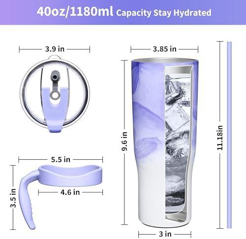 Violet leaves insulated travel tumbler 40 oz — photo 4