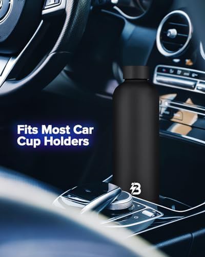 Black insulated stainless steel gym water bottle — photo 5