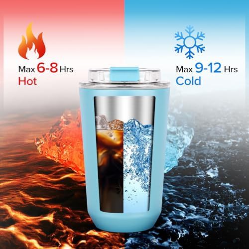 Blue stainless steel 12 oz coffee tumbler — photo 3