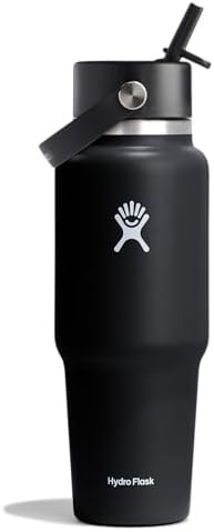 Black Travel Wide Mouth Straw Bottle 32 oz