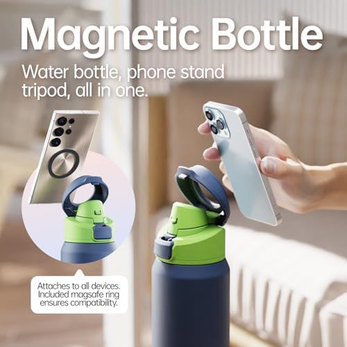 Navy blue sports bottle with magnetic phone holder — photo 3