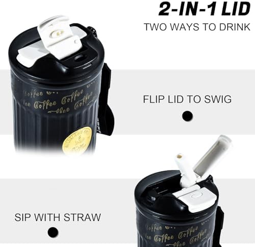 Black travel tumbler 14 oz with straw — photo 3