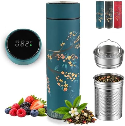 Green floral stainless steel travel tea infuser