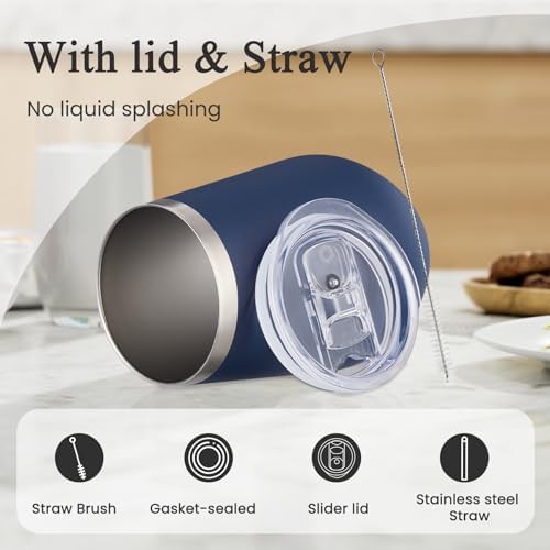 Navy blue wine tumbler with straw — photo 3