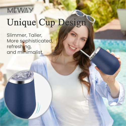 Navy blue wine tumbler with straw — photo 4