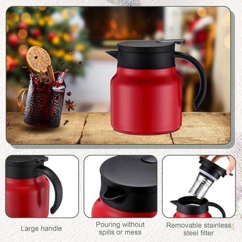 Red stainless steel 27 oz coffee carafe — photo 3