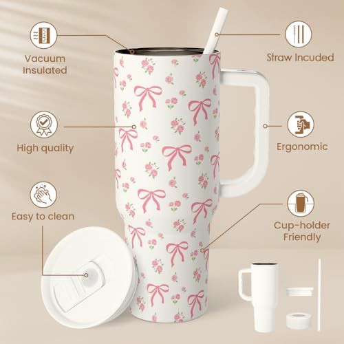 Bow Design Insulated Tumbler with Handle 40 oz